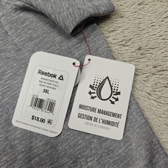 Reebok Performance Polo Shirt Men's 3XL Golf Tennis Classic Fit Gray NWT - Picture 3 of 7